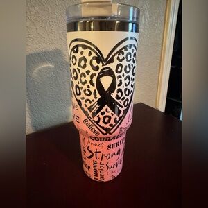 Pink Ombré Breast Cancer Fighter Ribbon custom etched 40oz tumbler